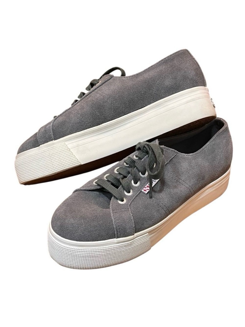 Superga Gray Suede Sneakers Platform Women’s Trainers Leather Casual Shoes